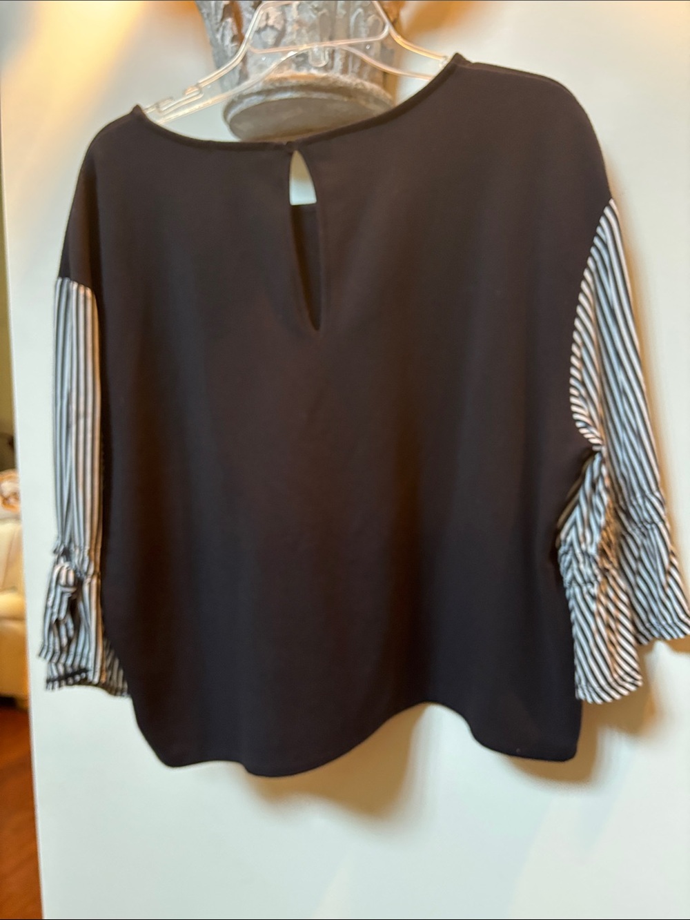 Madison Black Top with Black and White Striped Sleeves - Picture 4 of 5